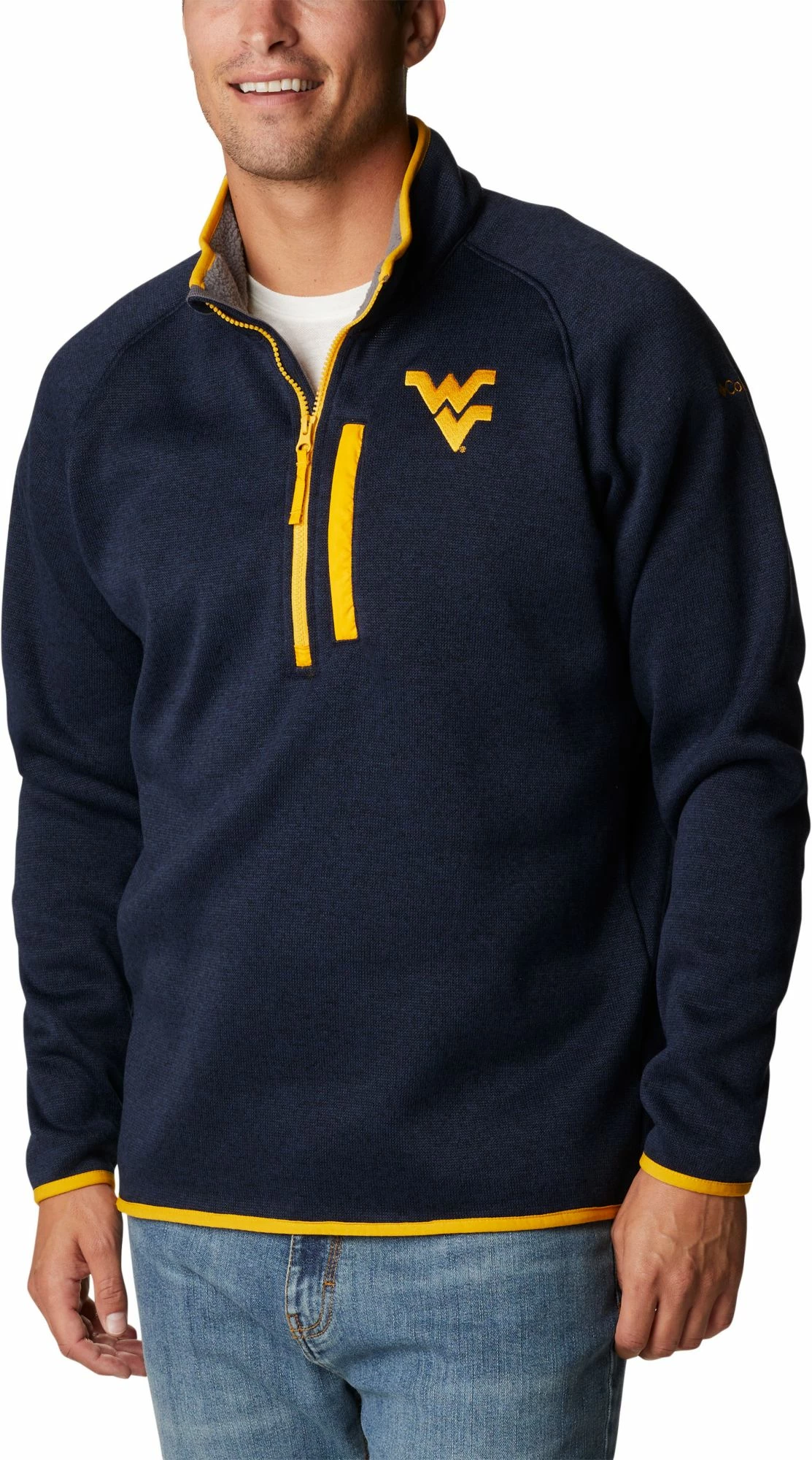 Best deal π₯° Columbia Men's West Virginia Mountaineers Blue Canyon Point Half-Zip Pullover Fleece Jacket π₯°